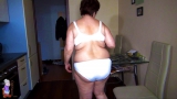 Old chubby Granny does strip in her big panties