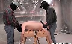 Two kinky maksed dudes fuck one innocent tied guy up the