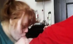 Redhead wife has oral sex