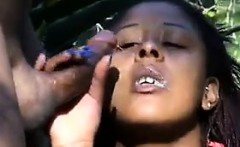 Shaved Ebony Girl Having Sex Outside