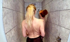 Matures Red and Lucy have fun in the shower together
