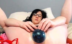 Stuffing Her Slack Hole With Inflatable Ball