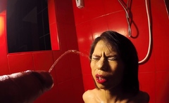 Ladyboy Kim Gives Blowjob And Gets Pissed On