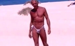 Tanned Guy On Beach In Tiny String Thong (temporarily!)