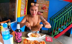 Pizza for couple then pussy for dessert