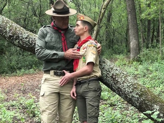 ScoutBoys Muscle DILF barebacks smooth pale scout in wood