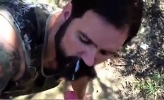 Daddy gives a facial in the woods