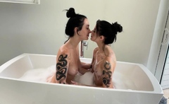 Blonde and brunette lesbians licking and sucking pussy