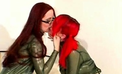 Brunette and redhead hot lesbian pussy action in hd
