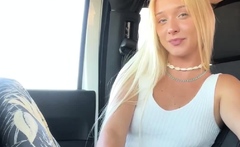 Blonde Babe beauty handjob in public