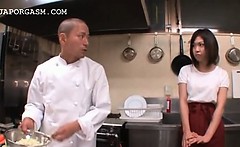Asian Waitress Gets Tits Grabbed By Her Boss At Work