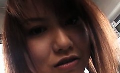 Lovely Japanese Redhead Flashing Hairy Cunt In Close-up